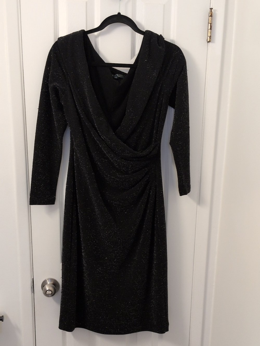 Black Sparkle Draped V-Neck Cocktail Dress
